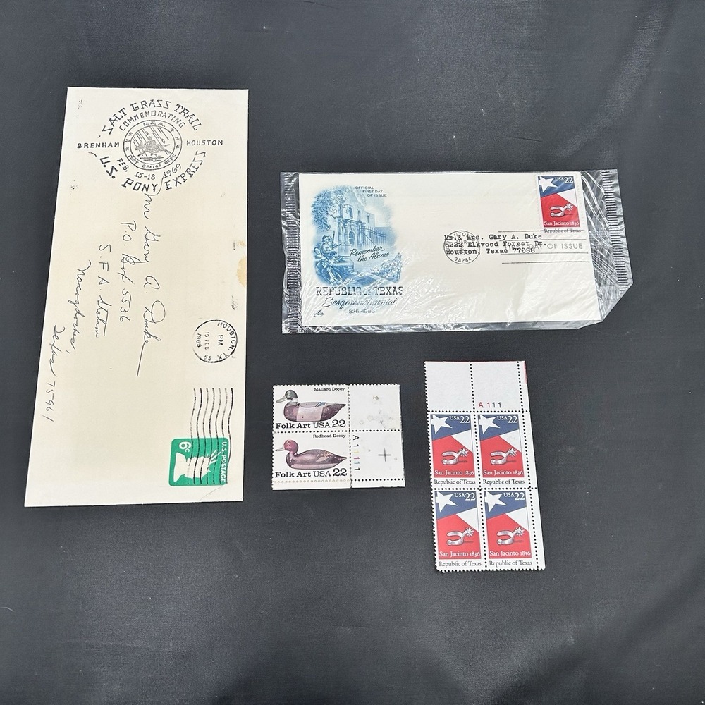 1986 REPUBLIC OF TEXAS STAMP 1ST DAY OF ISSUE and Other Misc Stamps and Envelope